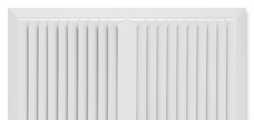 Descarga horizontal de aire con entre una a cuatro direcciones, deflectores de aire fijos - placa frontal de difusor de chapa de aceroPara una descarga de aire horizontal en cuatro direcciones con deflectores de aire fijos, barrera cortafuego integrada para falsos techos de lana mineral